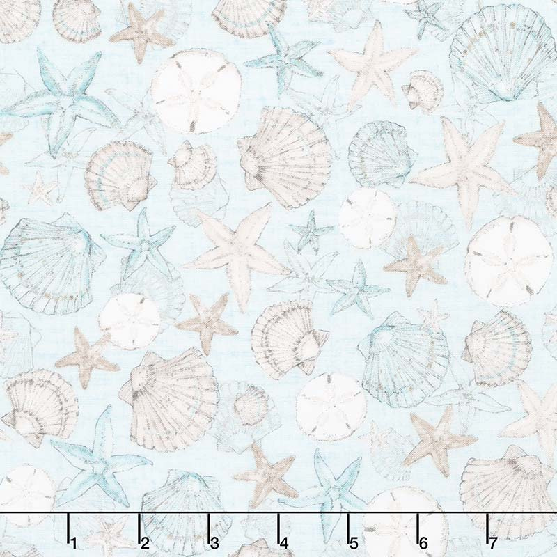 Coastal Wishes - Packed Seashells Blue Yardage