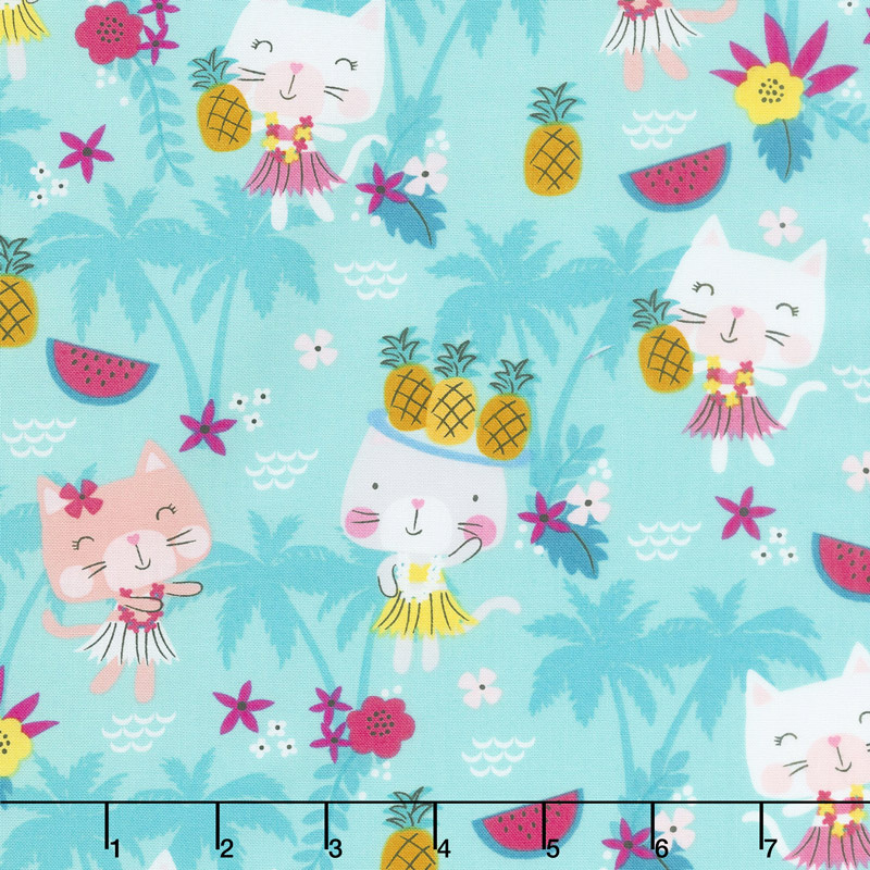 Cats - Hula Cats Aqua Yardage