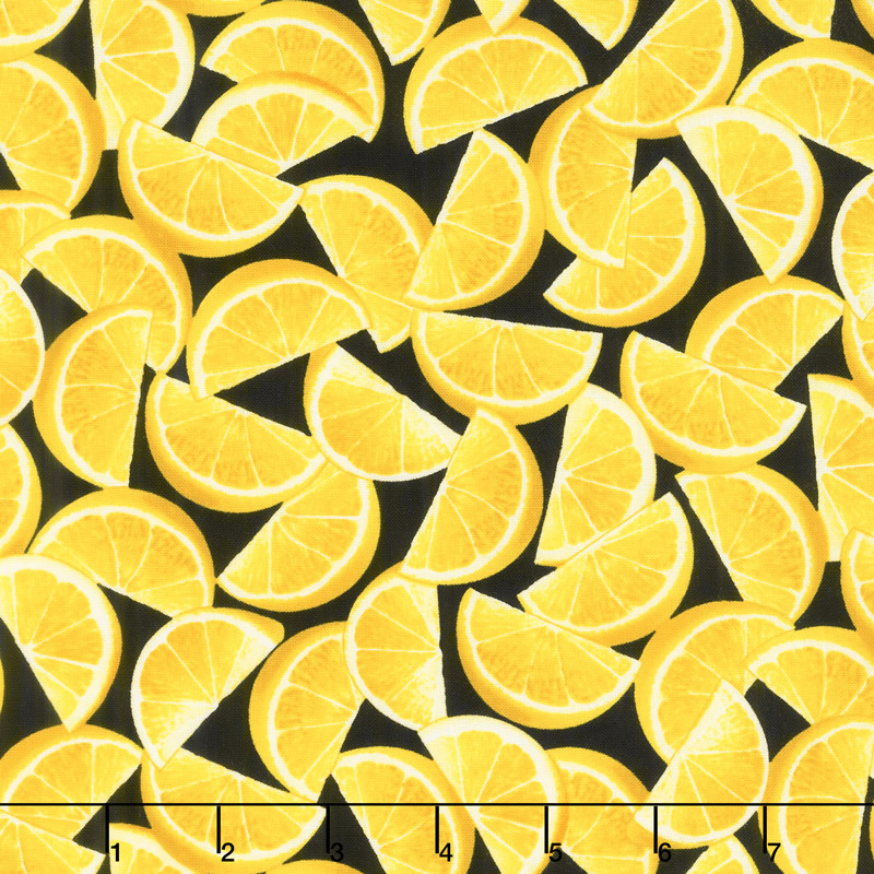 Lemon Fresh Lemon Wedges Black Yardage Kanvas Studio Kanvas Studio
