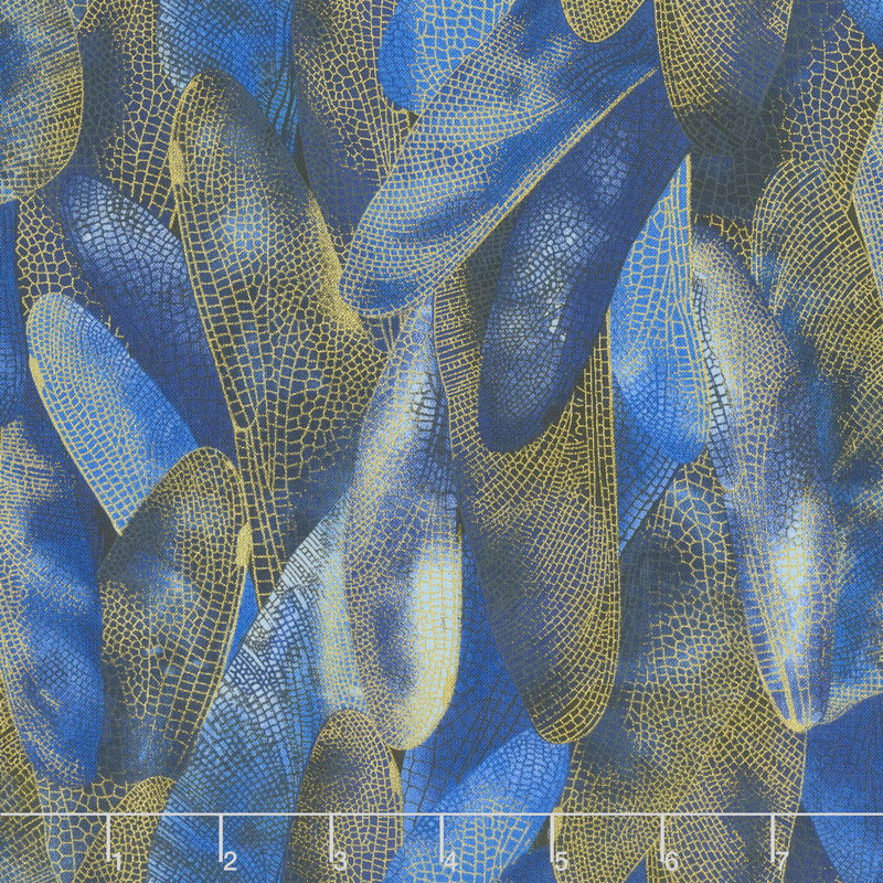 Dragonfly Dance - Blue Gilded Wings Navy Metallic Yardage