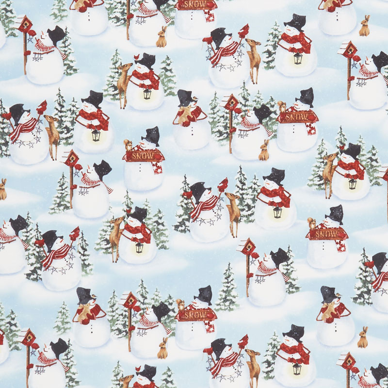 Snow Days - Snowmen and Animals Allover Blue Yardage