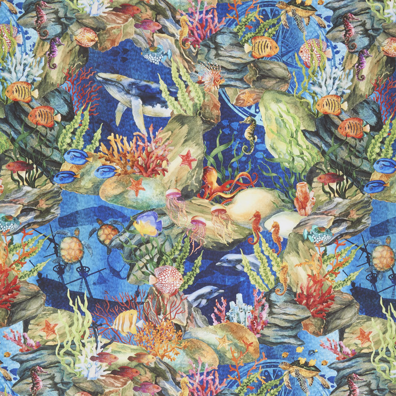 Calypso - Ocean Life Blue Digitally Printed Yardage