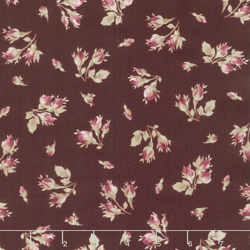 Burgundy & Blush - Tossed Rose Buds Burgundy Yardage