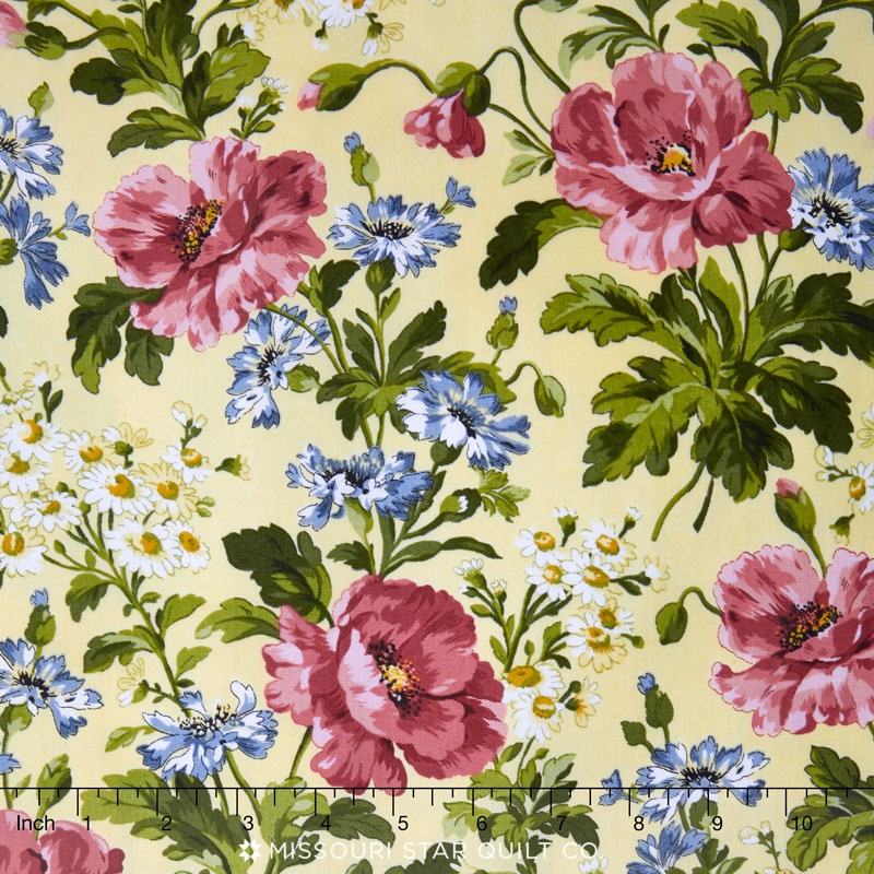 Poppies - Poppies Soft Yellow Yardage