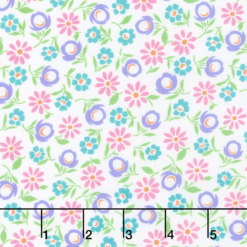 Good Day! - Bursting Blooms White Purple Yardage