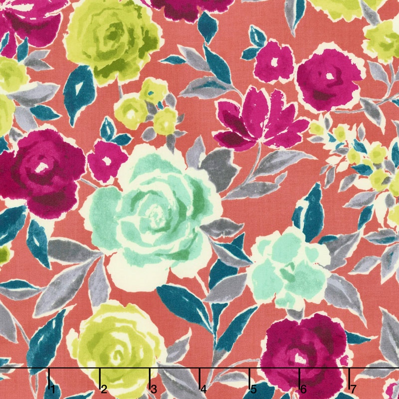 Zola - Large Floral Coral Yardage