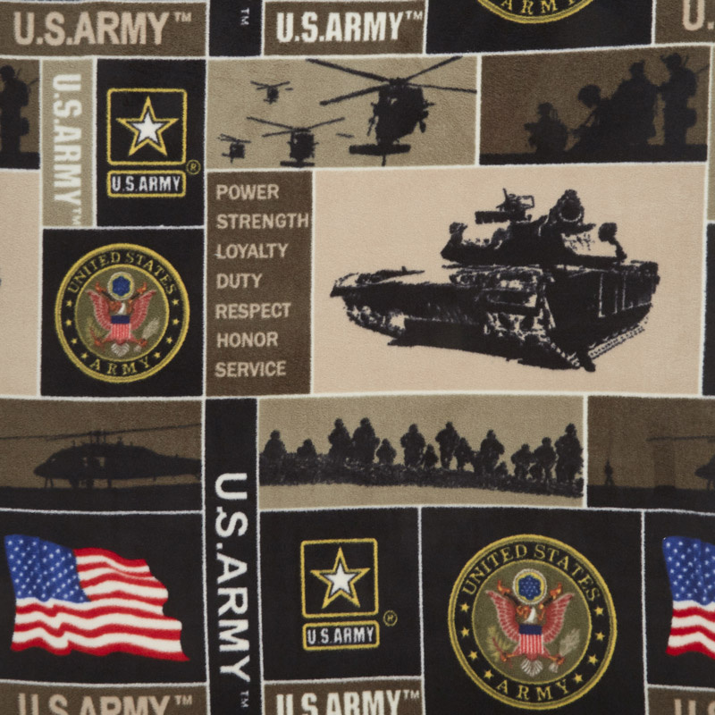 Military - Army Collage Black Fleece Yardage