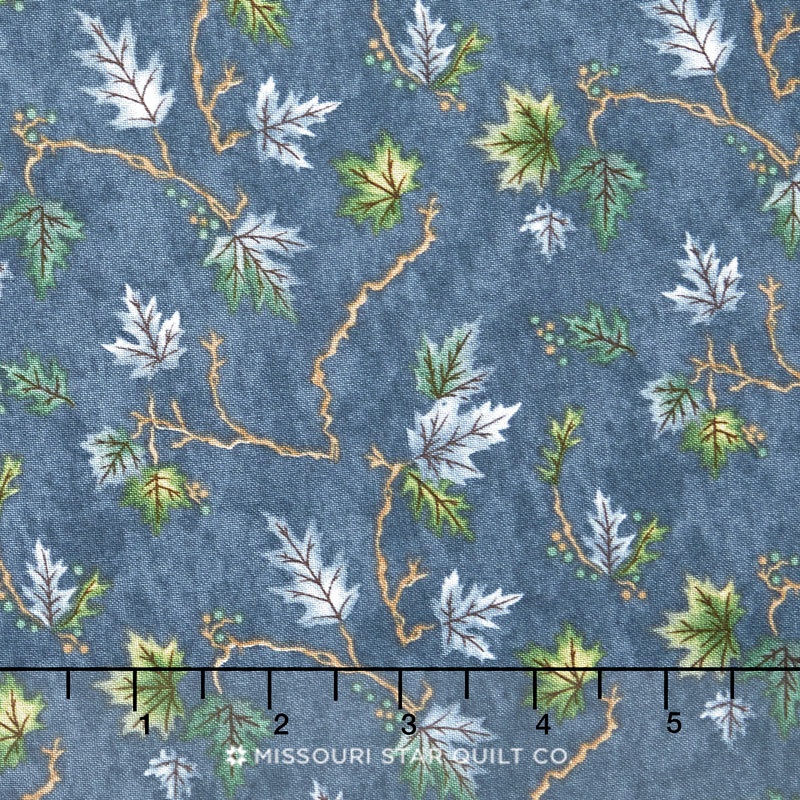 River Journey - Summer Leaves Slate Blue Yardage