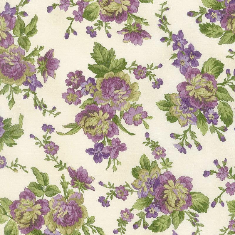 Aubergine - Floral Bouquets Ivory Yardage