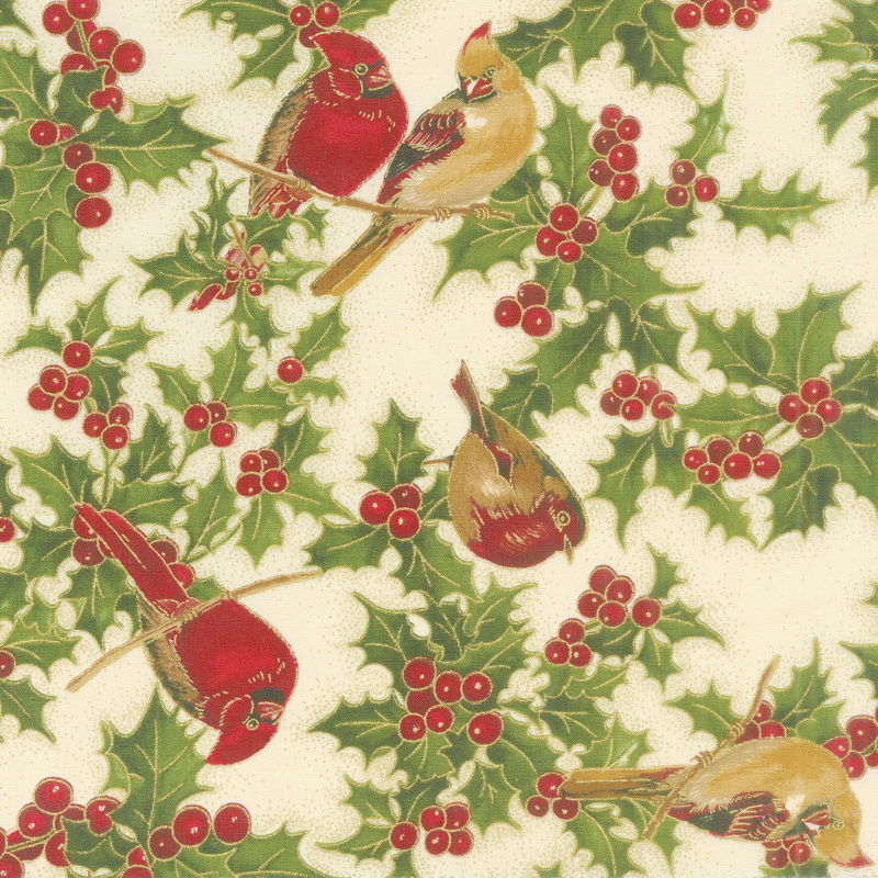 Cardinal Song Metallic - Cardinals Cream Yardage