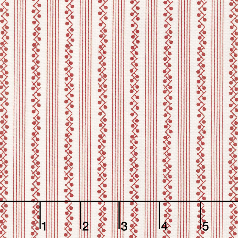 My Redwork Garden - Morning Glories Stripe Cream Red Yardage