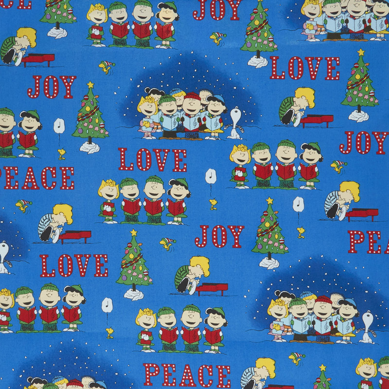 Peace Love Joy - Charlie Brown Caroler Vignette Denim Yardage