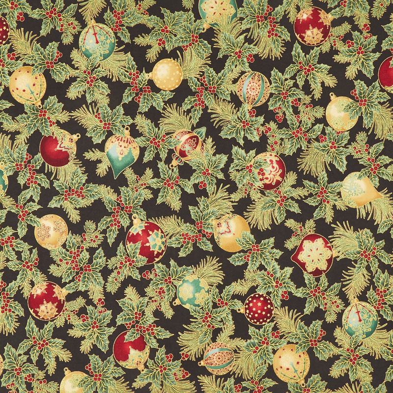 Holiday Flourish 12 - Ornaments Black Metallic Yardage