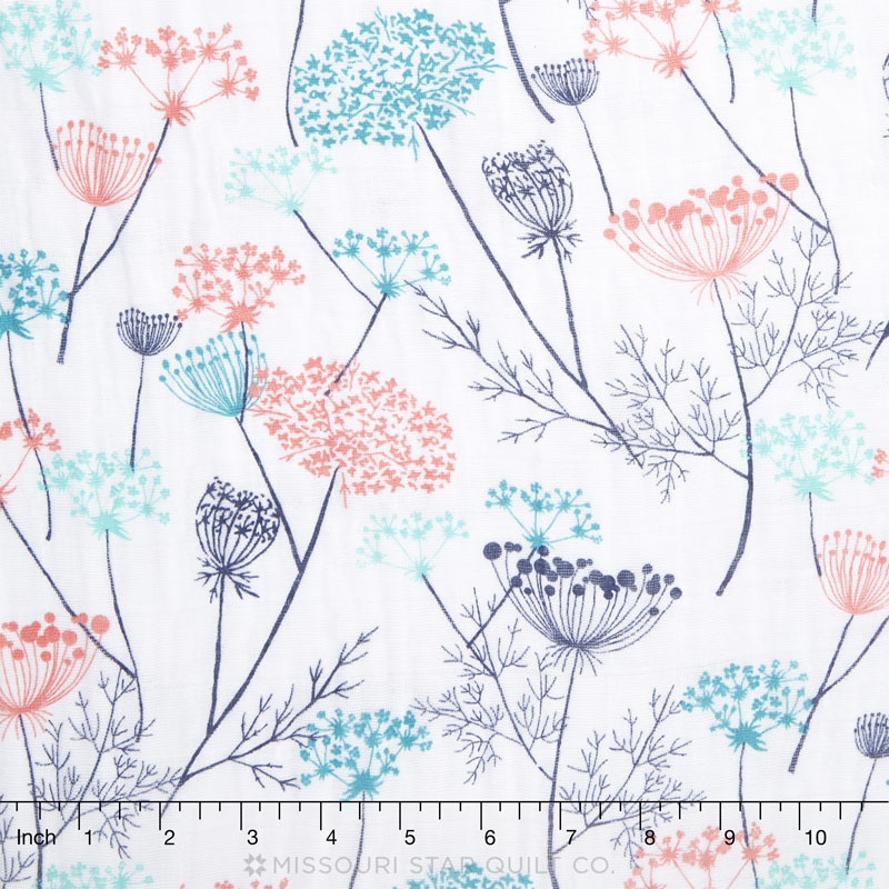 Embrace Double Gauze Queen Anne's Lace Coral Yardage Shannon