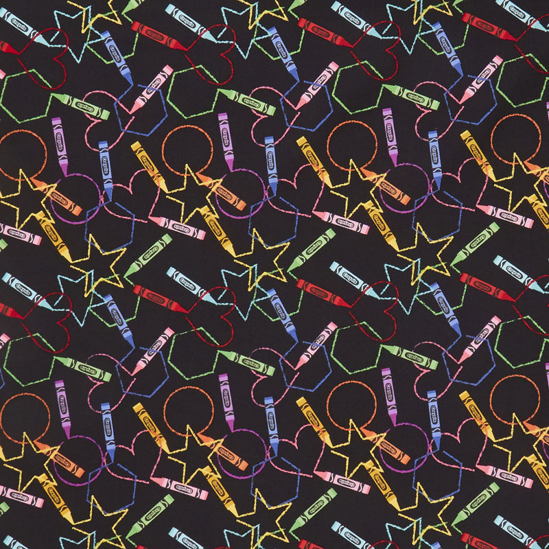I Dream in Color - Crayons and Shapes Black Yardage