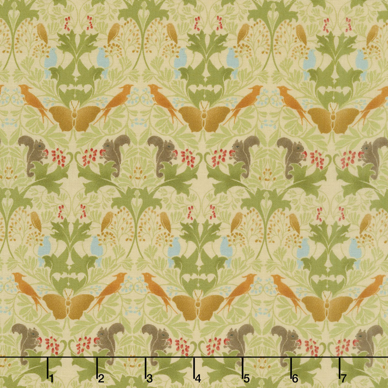 Voysey - Birds & Squirrels 1909 Parchment Yardage