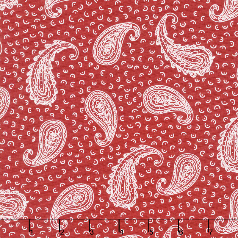 Scarlet Romance - Paisley White on Red Yardage