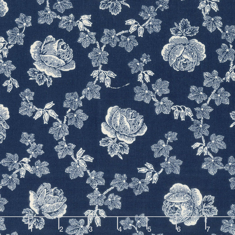 Abigail Blue - Trellis Rose Navy Yardage