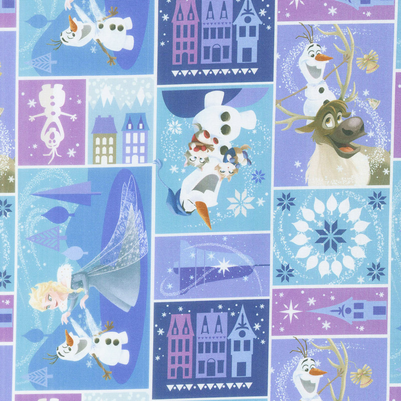 Disney Olaf's Frozen Adventure - Characters in Block in Multi Yardage