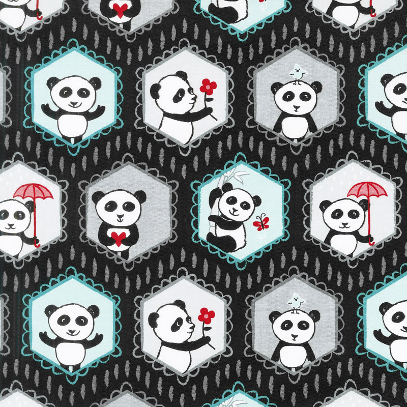 Panda Love - Main Black Yardage