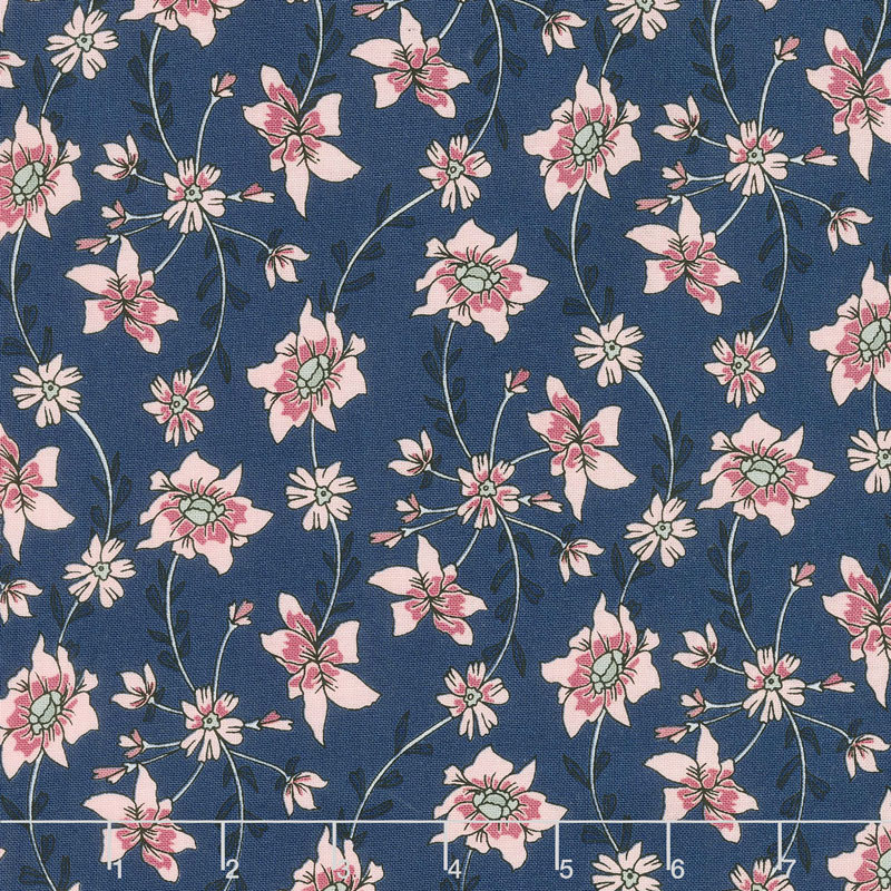 Sweet Stems - Vine Dark Blue Yardage
