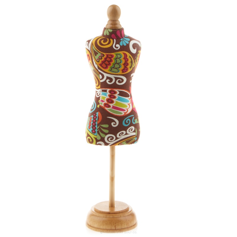 Dressform Pin Cushion with Wood Stand - Brown Paisley