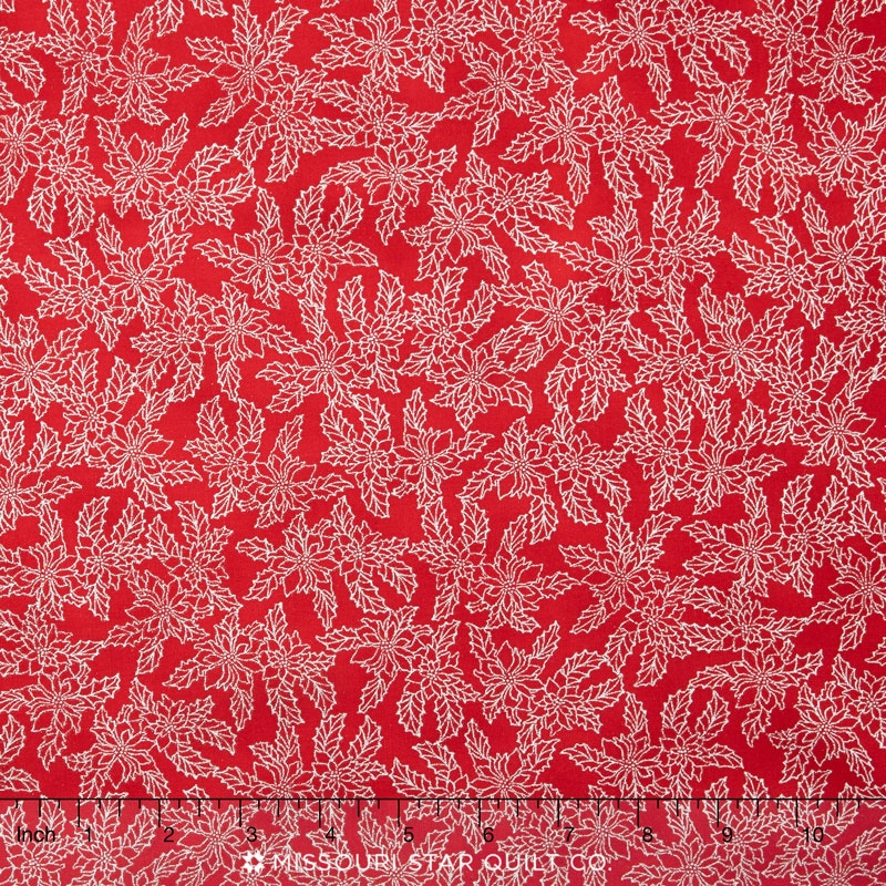 Suite Christmas - Hint of Poinsettias Cherry Metallic Yardage