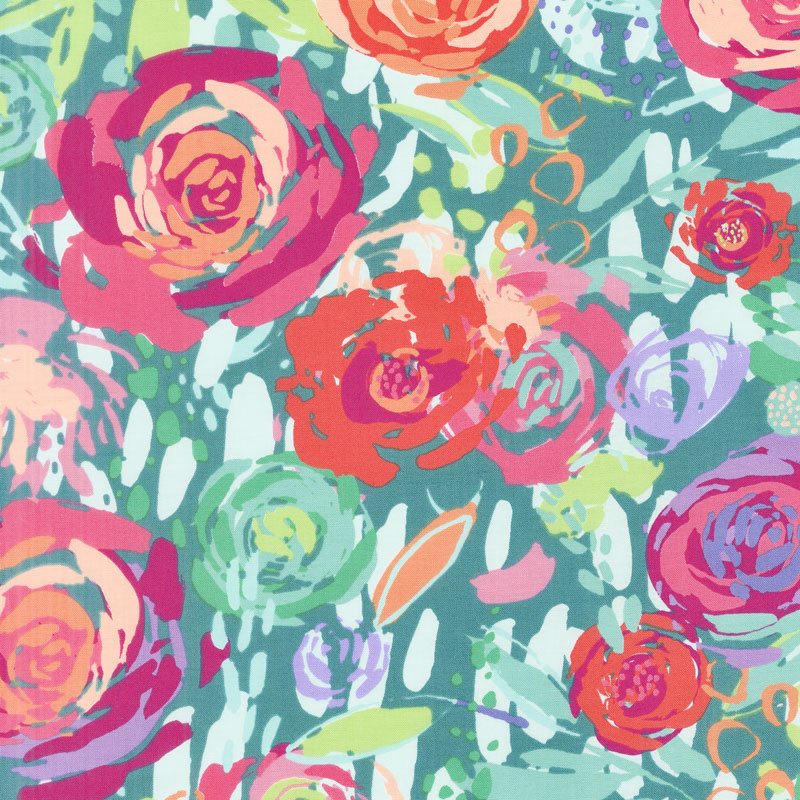 Painted Garden - Painted Garden Turquoise Yardage