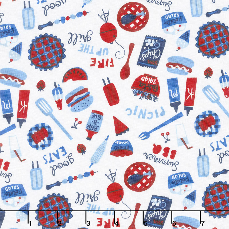 Patriotic Parade - Tossed Picnic Foods White Yardage
