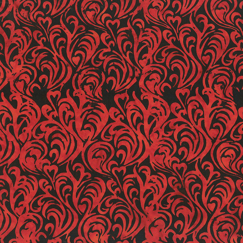Heart to Heart Batiks - Flaming Hearts Black Yardage