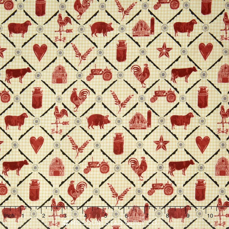 Farm to Table - Animal Grid Cream Yardage