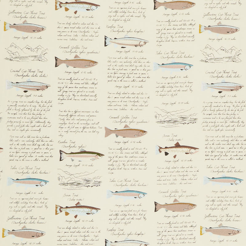 Gone Camping - Trout Paper Cream Yardage