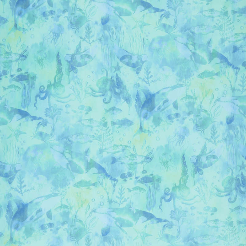 Calypso - Undersea Tonal Teal Digitally Printed Yardage
