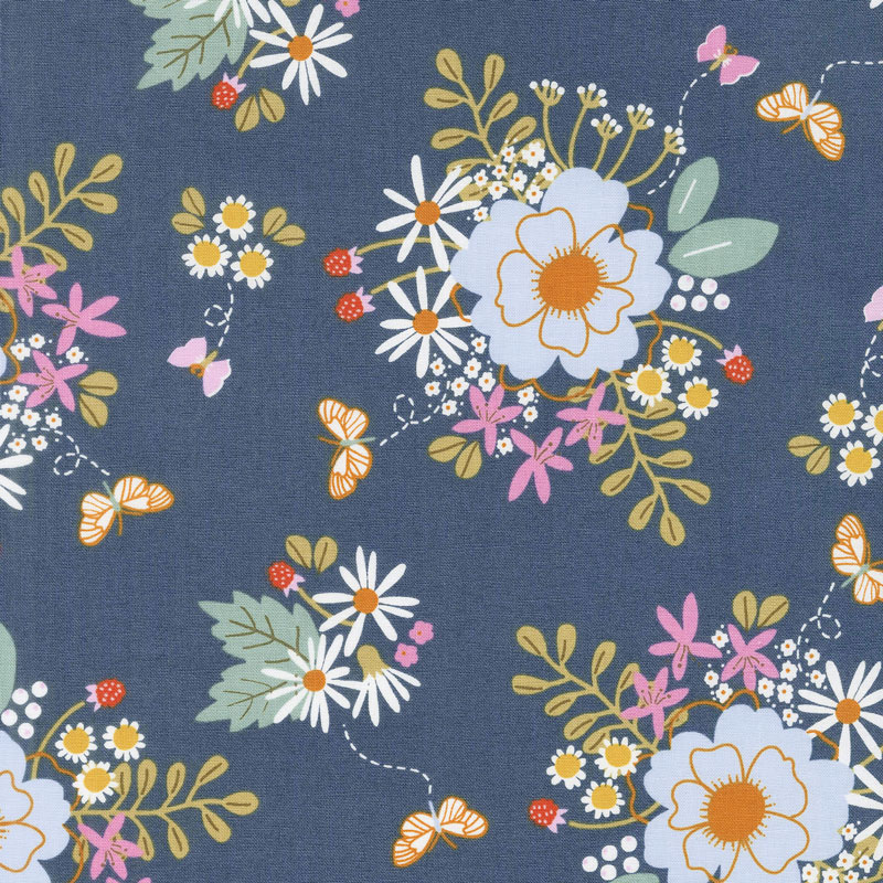 Wild Bouquet - Main Navy Yardage