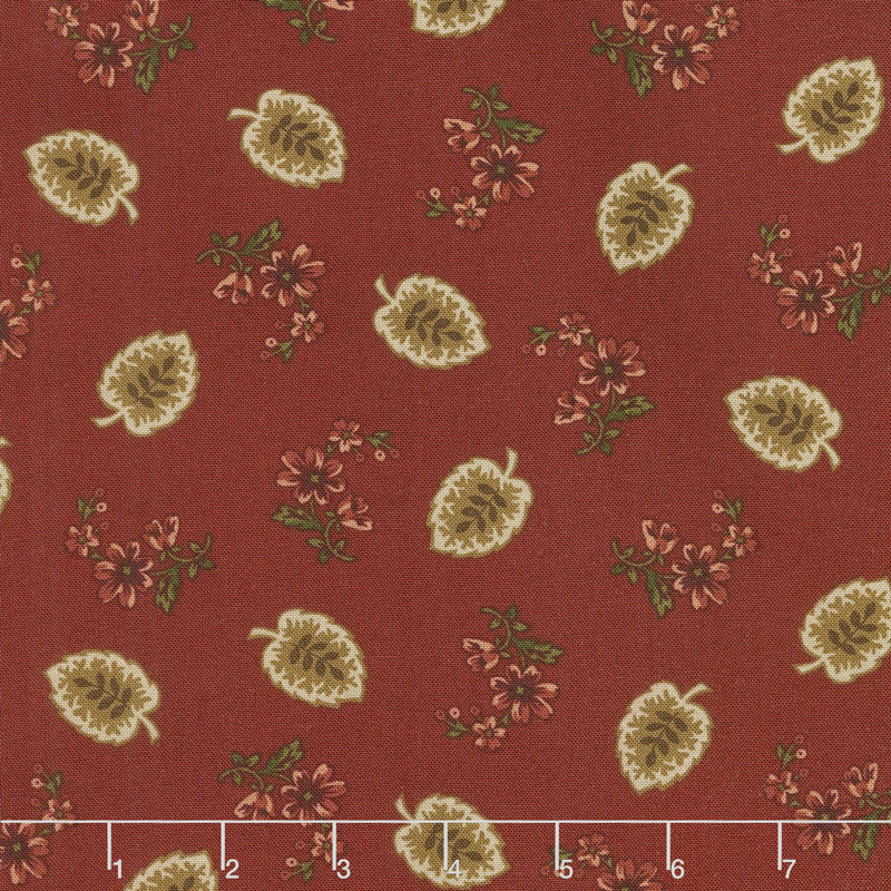 Buttermilk Blossoms - Leaf & Spray Toss Red Yardage
