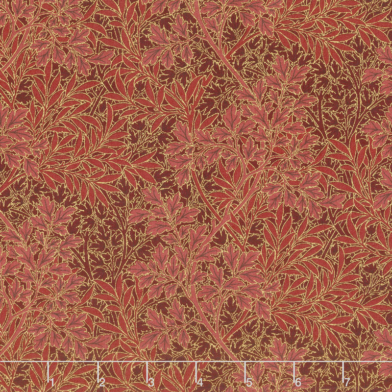 Morris Holiday 1899 - Foliage Crimson Metallic Yardage