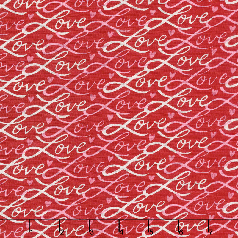 Love Grows - Love Script Romantic Red Yardage
