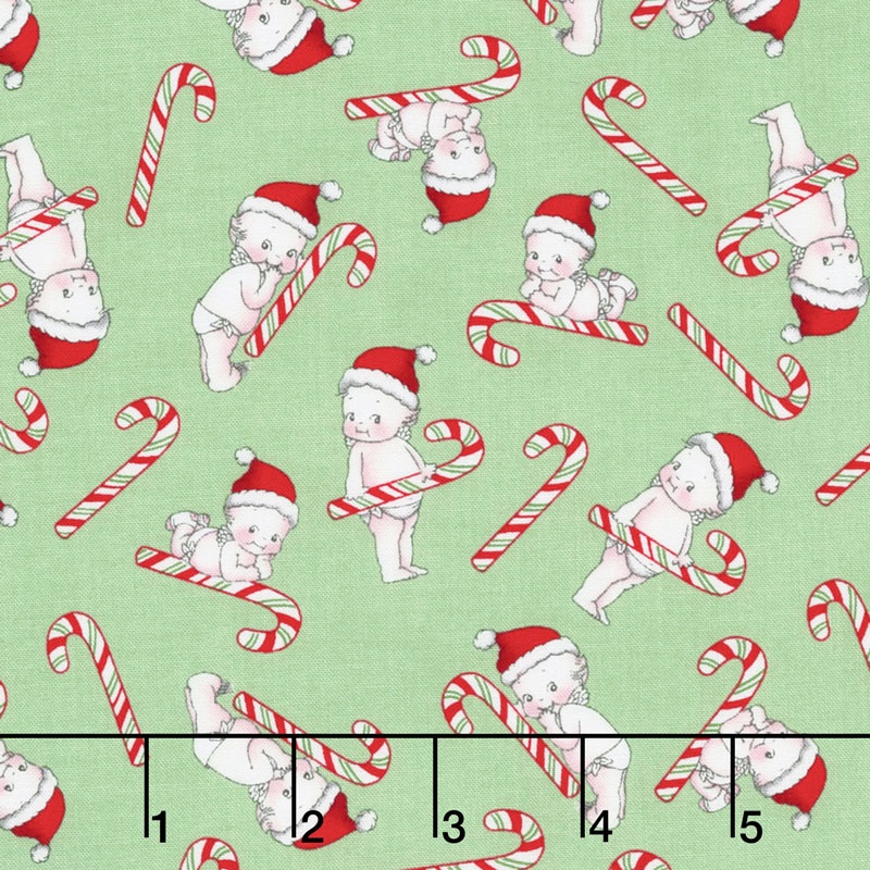 Kewpie Christmas - Christmas Candy Cane Green Yardage