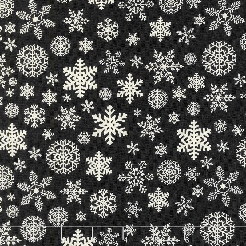 Christmas Delivery - Snowflakes Black Yardage