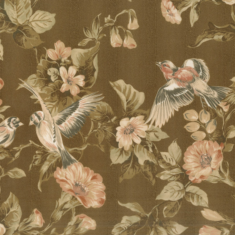 Collection for a Cause - Heritage 10th Anniversary Birds & Flowers Dark Brown Yardage