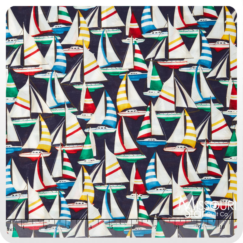 Sail Away Packed Sailboat Blue Yardage Rosemarie Lavin Windham
