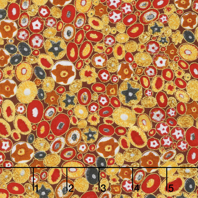 Gustav Klimt - Stones Ovals Red Metallic Yardage