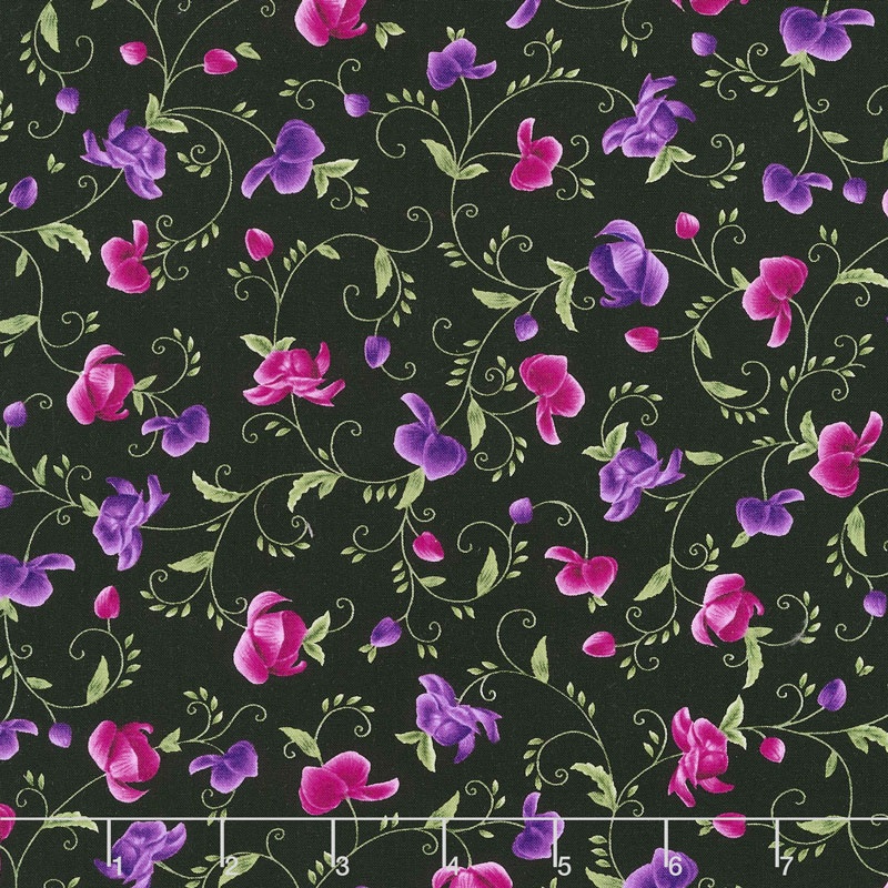 Wild Orchid - Viney Buds Black Yardage