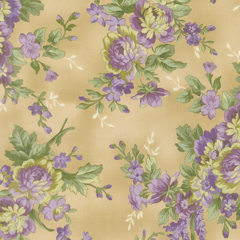 Aubergine - Elegant Floral Antique Yardage