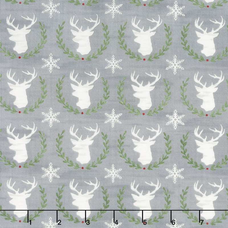 Hearthside Holiday - Laurel Deer Slate Grey Yardage