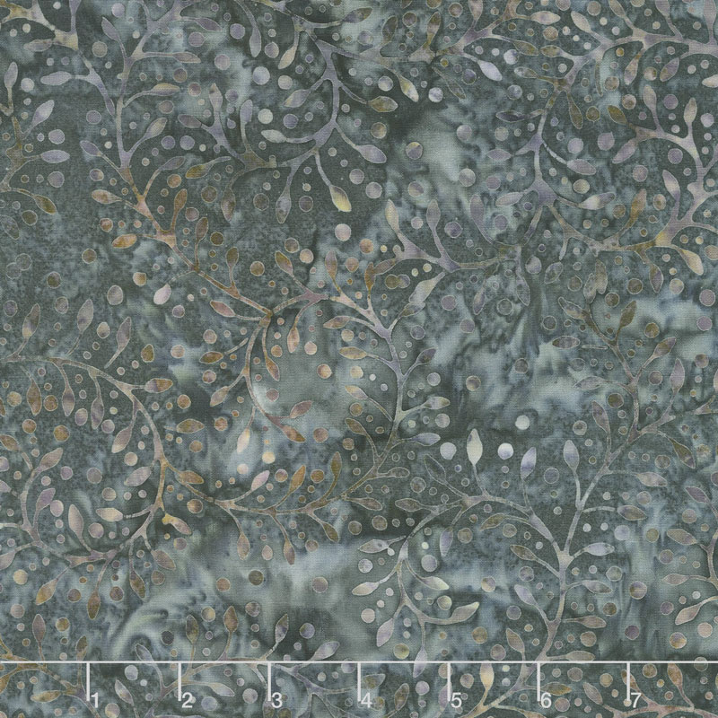 Queen Bee Batiks - Curling Leaves Black Yardage