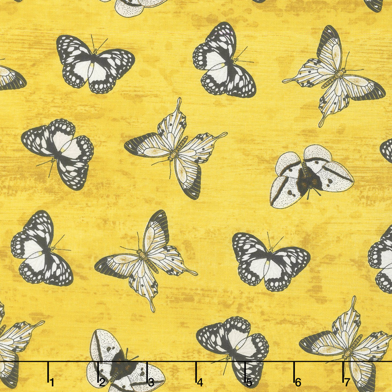 Sunset Blooms - Butterflies Allover Gold Yardage