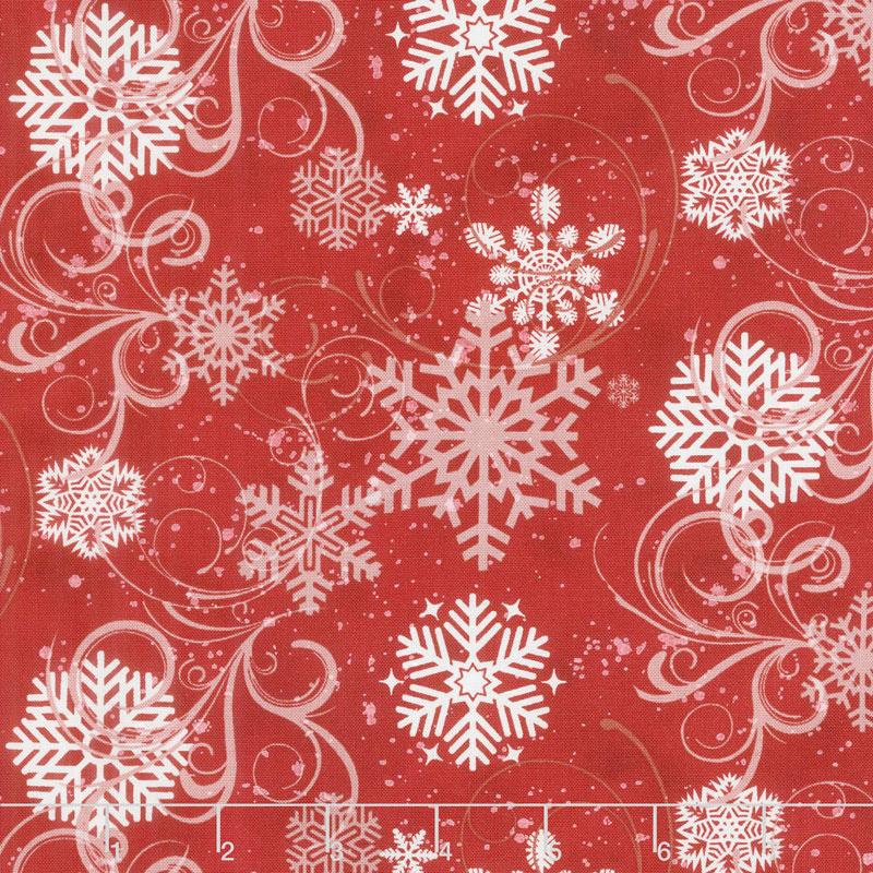 Snow Days - Swirling Snowflakes Red Yardage