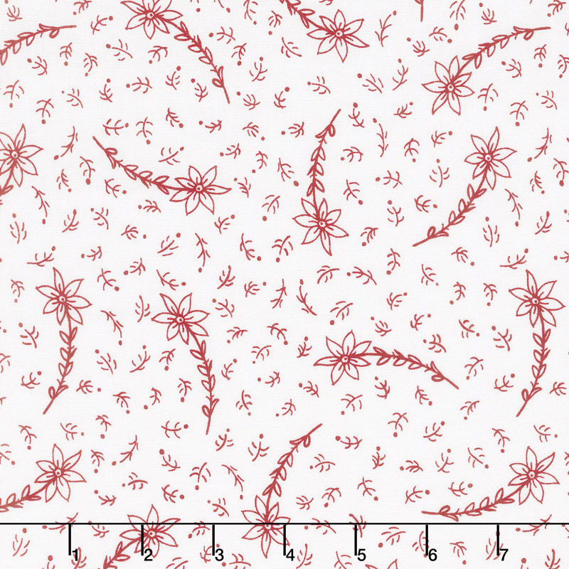 Scarlet Romance - Stemmed Pointy Floral Red on White Yardage