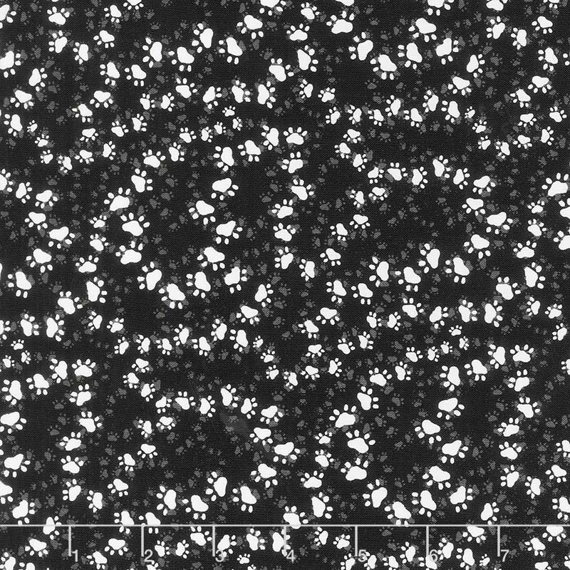 Catmosphere - Paw Prints Black Yardage